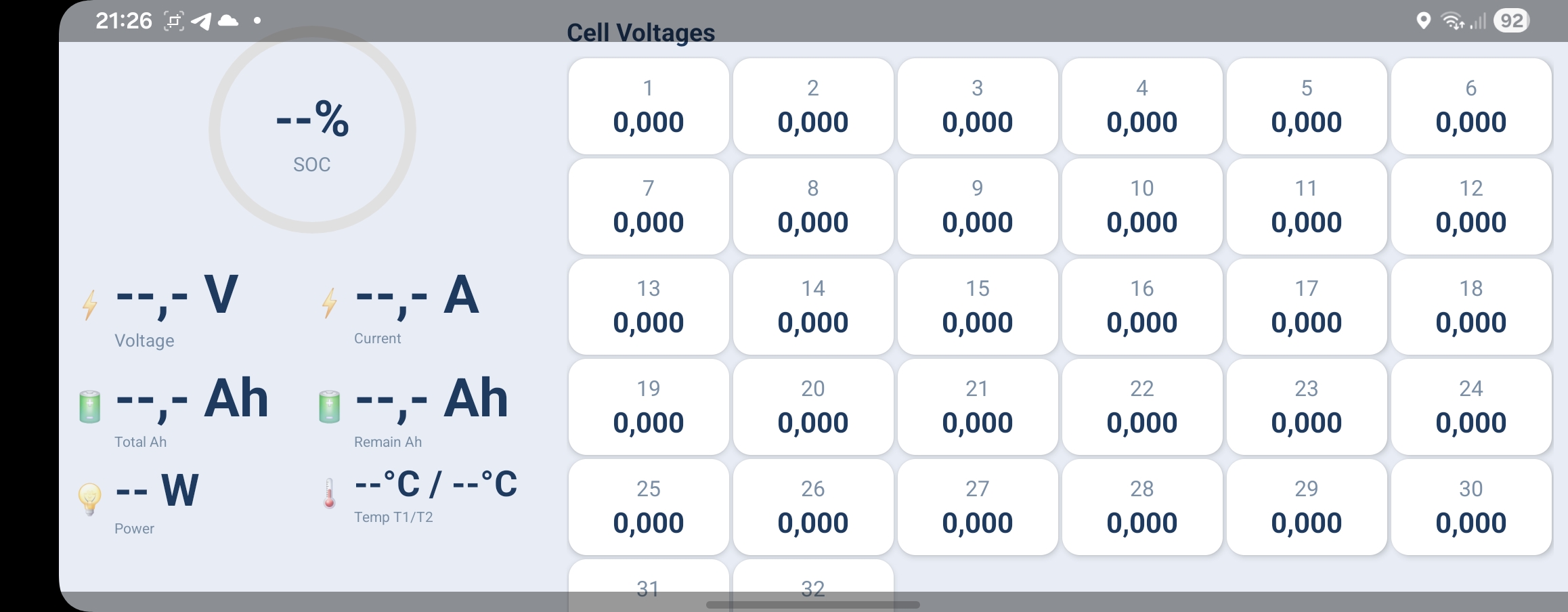 RRDash BMS monitor with cell voltages
