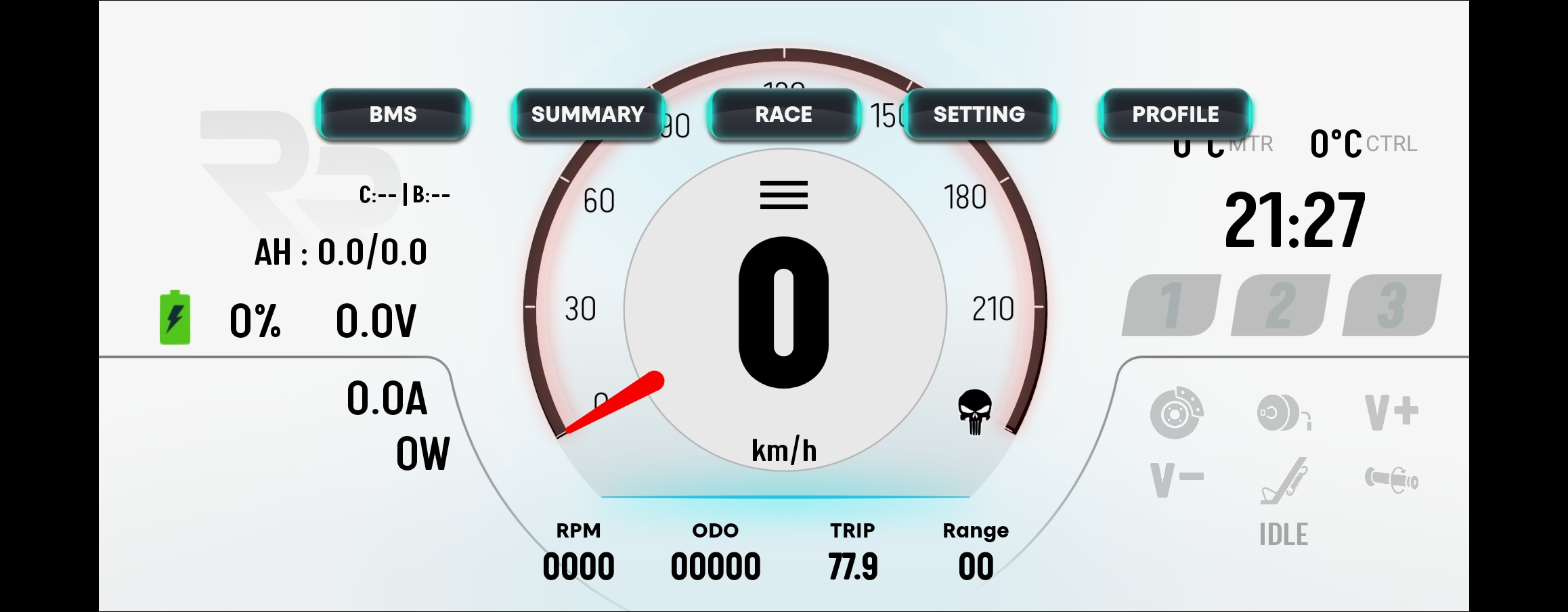 RRDash main dashboard with speed and trip metrics